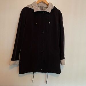 Braetan Women’s Lined Raincoat With Removable Hood Size Med ‎ Black And Tan